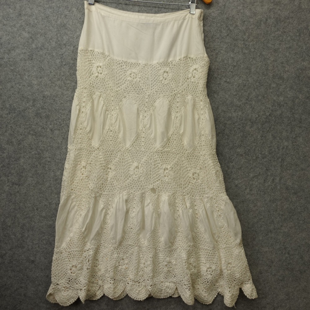 Fairycore Skirt Women M 8 White Cottage Boho Crochet Lace Tiered WILLI SMITH